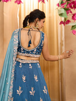 teal embroidered silk lehenga choli for bridal wear