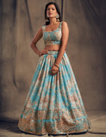 designer sky blue floral party wear lehenga choli