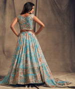 stylish sky blue organza lehenga choli for celebrations