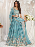 sky blue georgette semi stitched lehenga choli