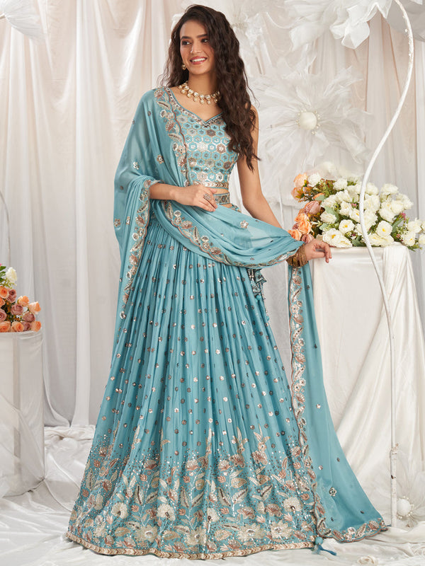 Sky Blue Designer Lehenga Choli