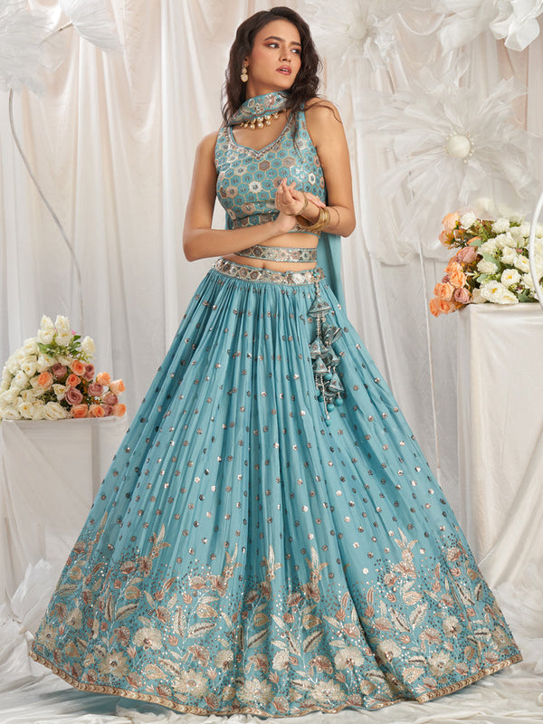 Sky Blue Designer Lehenga Choli
