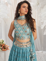 sky blue georgette semi stitched lehenga choli