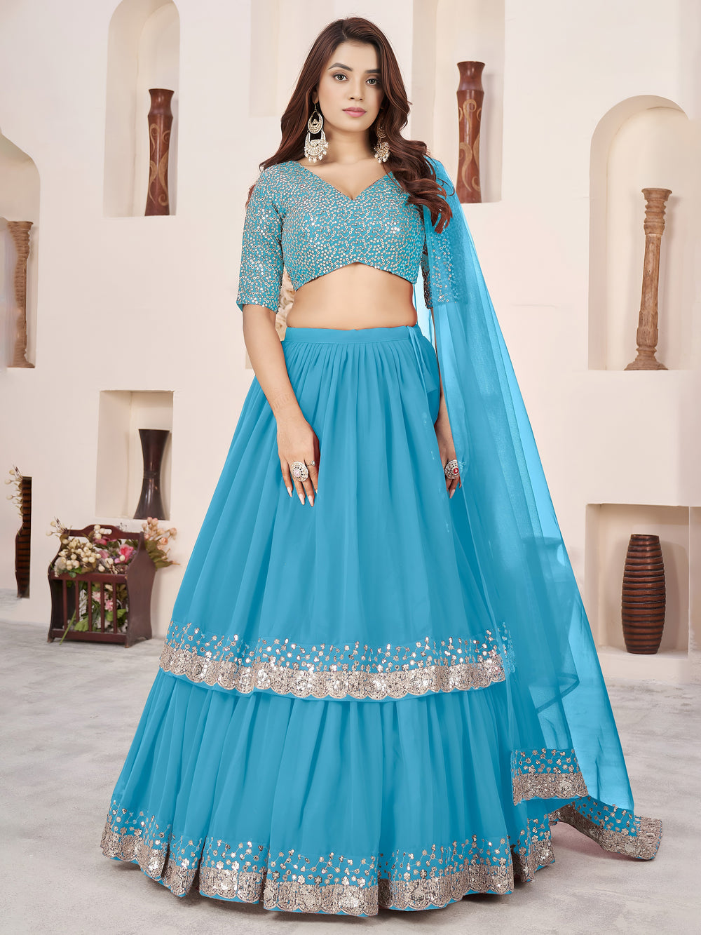 Heavy Sequin Georgette Lehenga Choli for Women