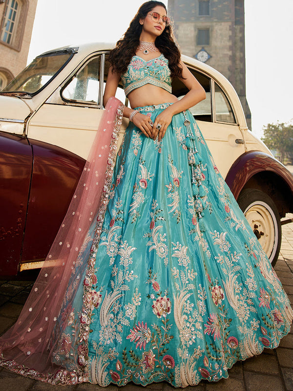 Sky Blue Wedding Lehenga Choli for Women
