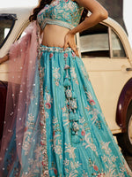 sky blue satin silk lehenga choli with sequins embroidery