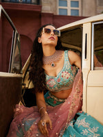 sky blue satin silk lehenga choli with sequins embroidery