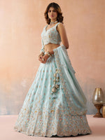 sky blue tissue embroidered lehenga choli for women