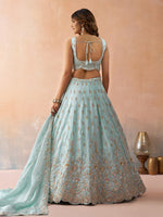 designer sky tissue wedding lehenga with sequins work