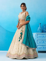 indian teal tissue lehenga set for bridal and party wear