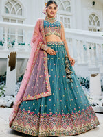 teal embroidered lehenga choli for women perfect for weddings
