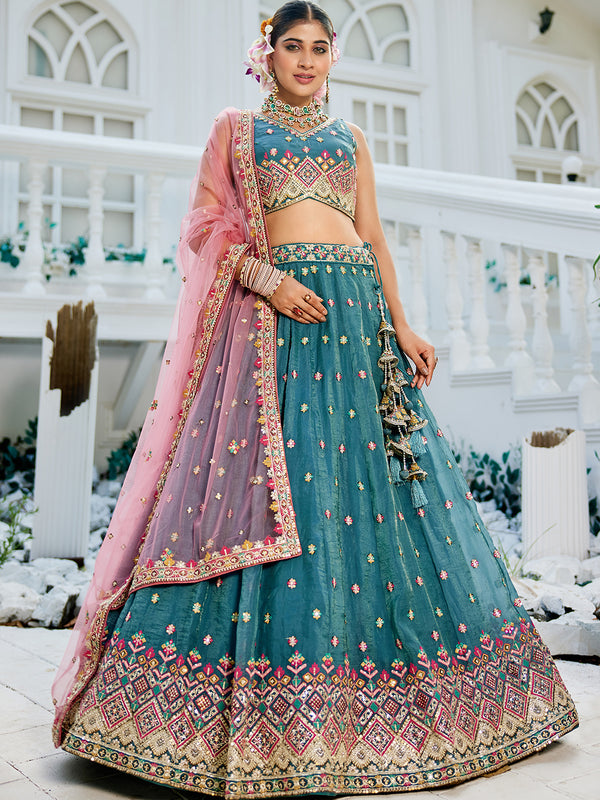 Teal Lehenga Choli For Women Wedding Wear