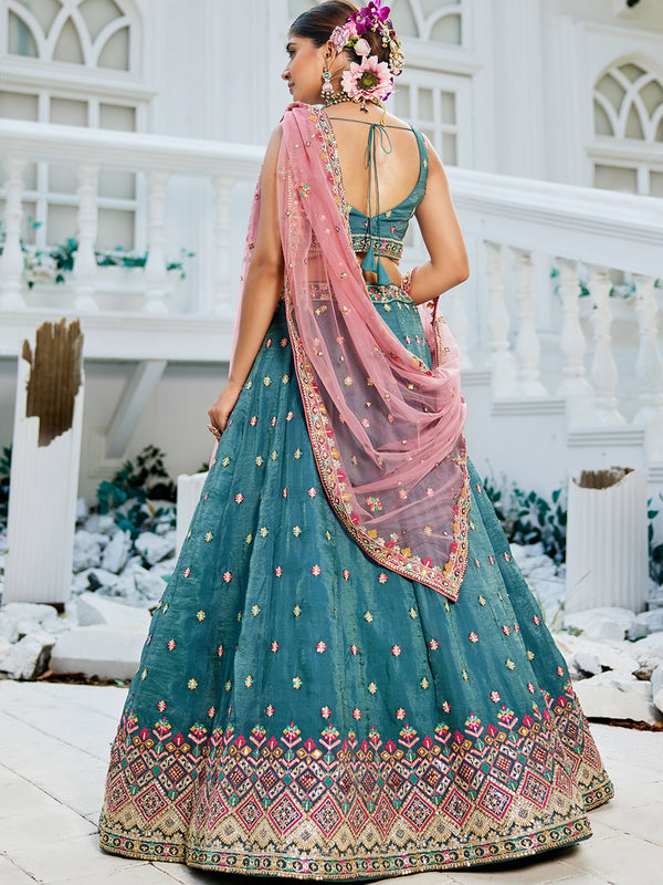 Teal Lehenga Choli For Women Wedding Wear