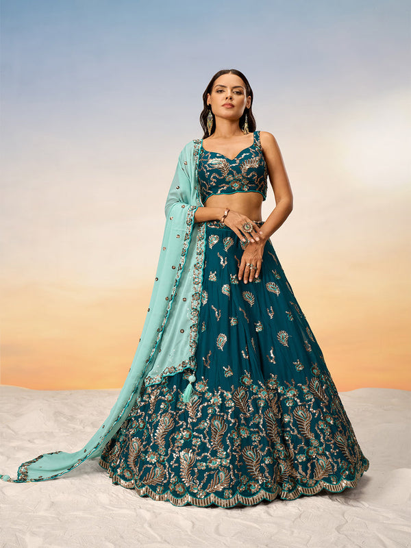 Teal Traditional Wedding Lehenga Choli