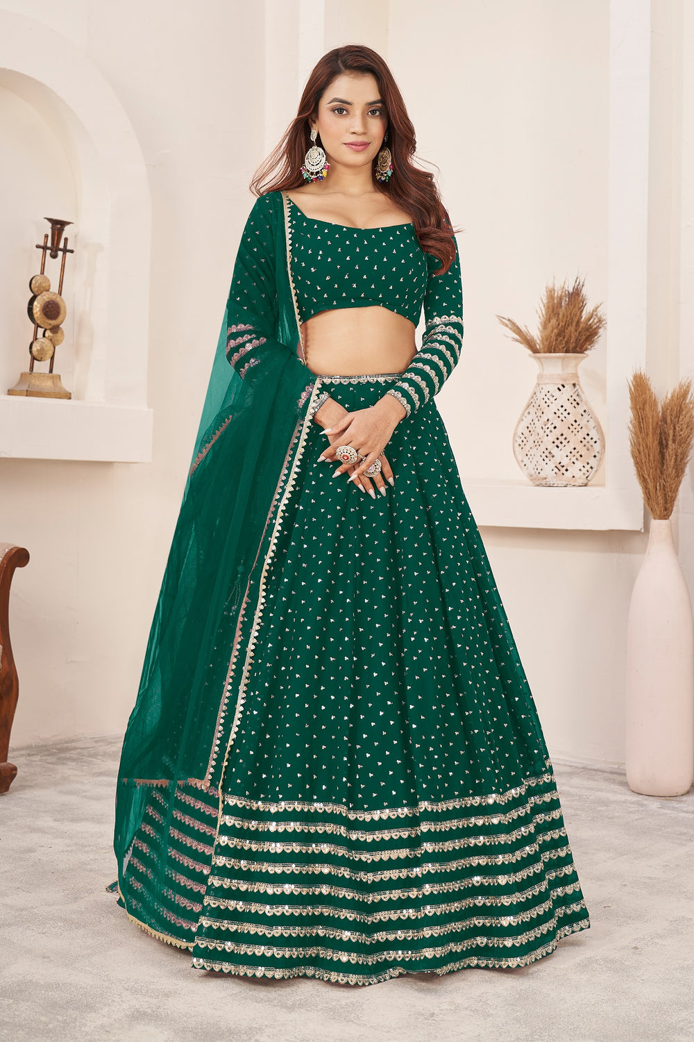 Wedding Wear Sequins Georgette Lehenga Choli