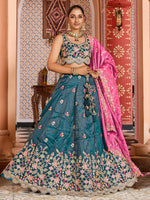 teal designer embroidered lehenga choli for women