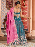 teal ethnic lehenga choli with embroidered dupatta