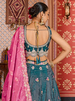 teal party wear embroidered lehenga for women