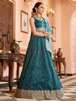 teal traditional tissue silk lehenga for indian wedding