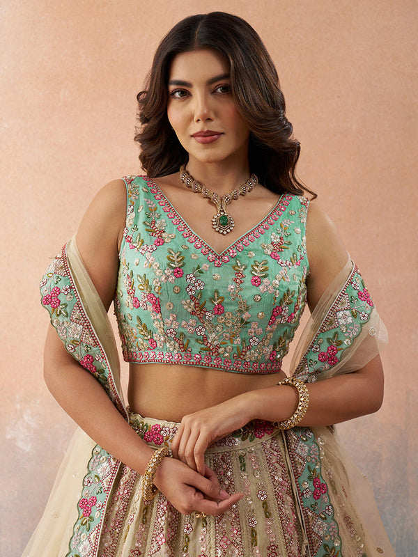 Tissue Sequins Embroidered Lehenga Choli