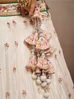 white tissue fabric lehenga for reception wear