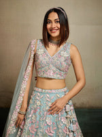 turquoise blue designer lehenga choli with sequins embroidery for wedding