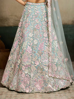 turquoise blue wedding lehenga for women with sequins embroidery work