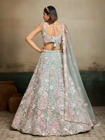 turquoise blue party wear lehenga choli with net fabric and dupatta