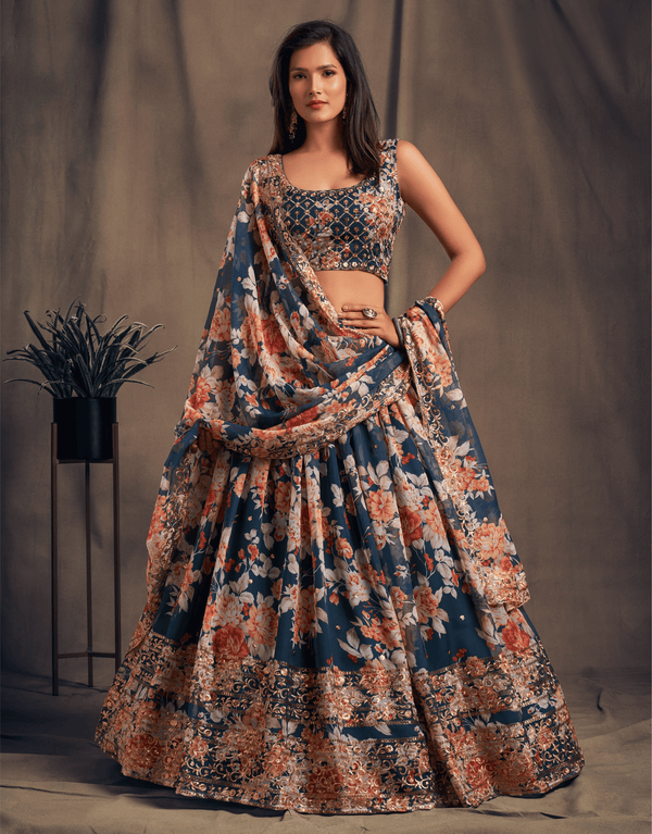 Organza Floral Lehenga Choli for Wedding