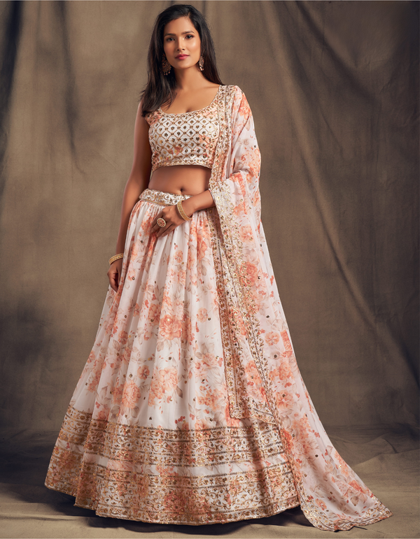 White Elegant Floral Lehenga Set for Women