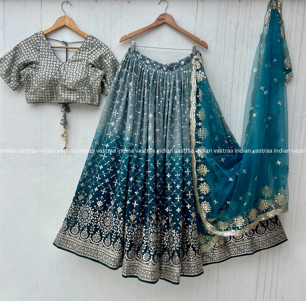 Dove Blue Ombre Georgette Lehenga Choli