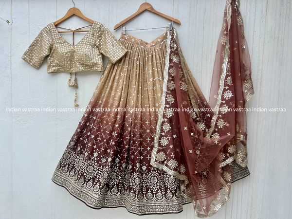 Brown Ombre Georgette Lehenga Choli