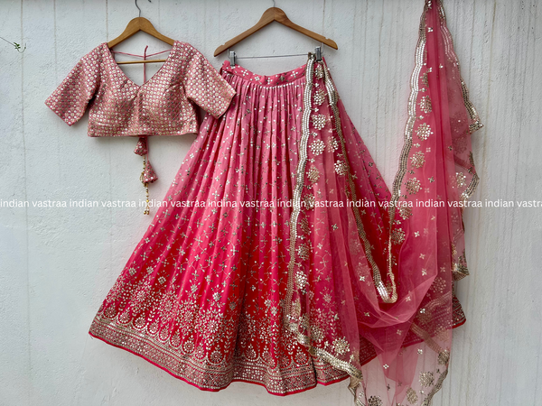 Red Pink Ombre Georgette Lehenga Choli