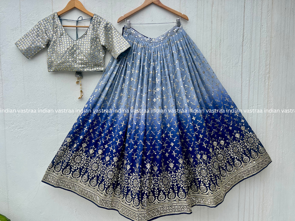 Navy Blue Ombre Georgette Lehenga Choli