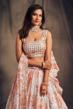 white party wear lehenga choli with organza fabric