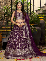 wine party wear dola silk jacquard lehenga set