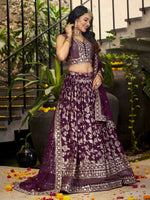 wine traditional dola silk lehenga choli for women