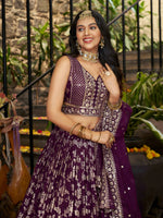 wine festive dola silk lehenga choli with embroidery