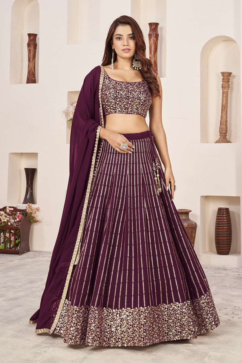 Wine Georgette Lehenga Choli with Dupatta