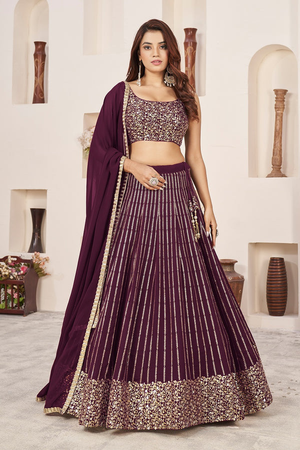 Wine Georgette Lehenga Choli with Dupatta
