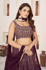 Wine Georgette Lehenga Choli with Dupatta
