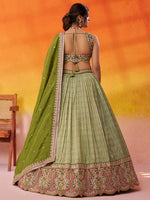 lime green festive wear lehenga choli with jacquard design