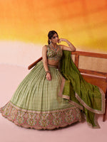 lime green indian bridal lehenga with premium thread work