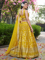 yellow embroidered wedding lehenga choli with dupatta