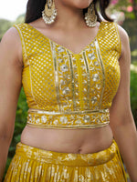 yellow bridal lehenga choli with jacquard weaving