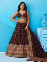 coffee brown sequinned thread zari embroidered lehenga choli