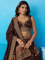 designer coffee brown chinnon silk bridal lehenga for women