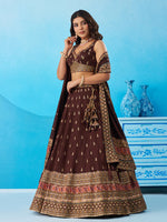 coffee brown wedding lehenga with thread and zari embroidery