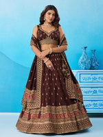 premium coffee brown chinnon silk lehenga with sequins work