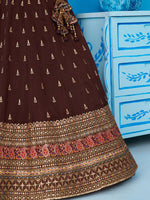 coffee brown semi stitched wedding lehenga with designer embroidery